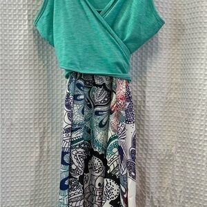 Boho Wrap Maxi Dress – Teal & Multicolor Print